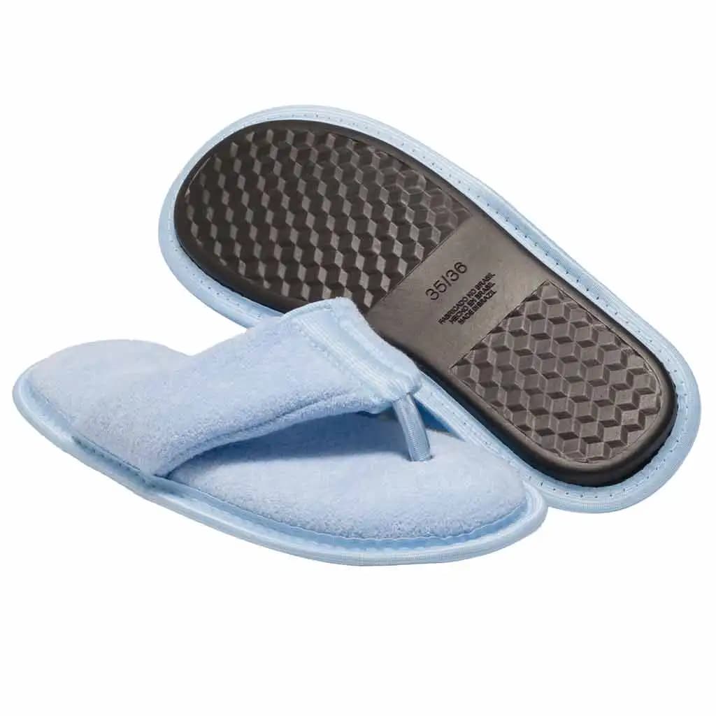 Pantufa unissex chinelo de dedo azul claro com solado antiderrapante e material macio