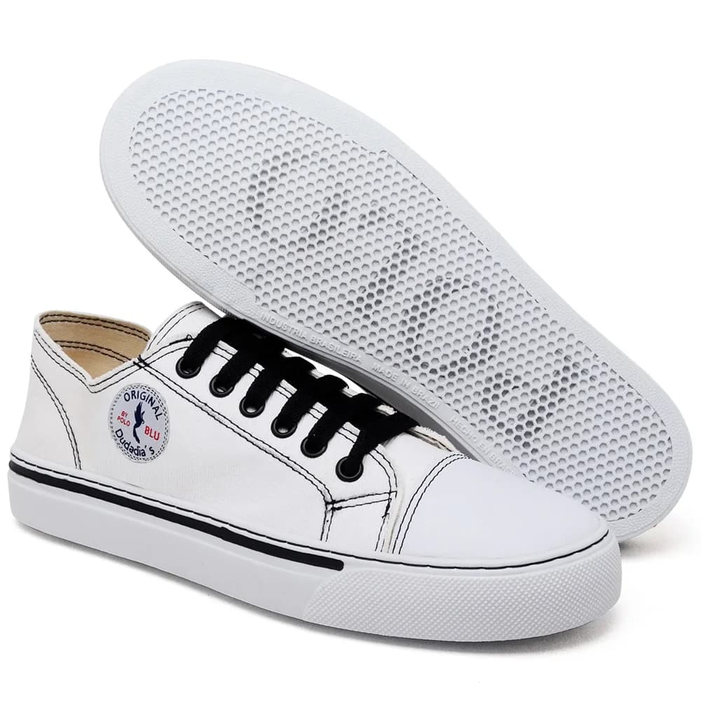 Tênis feminino casual cano baixo preto e branco com bordados ORIGINAL e BLÚ