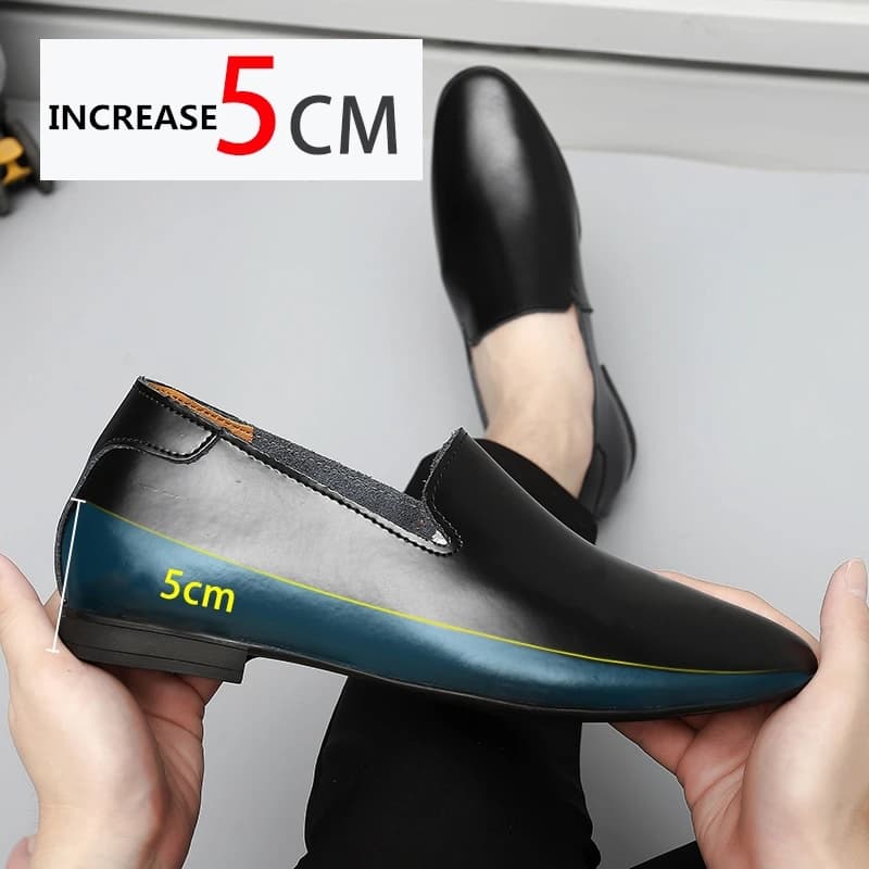 Mocassins masculinos sapatos de elevador sapatos casuais masculinos buiness sapatos de couro de vaca aumento de altura palmilhas 5cm formal alto