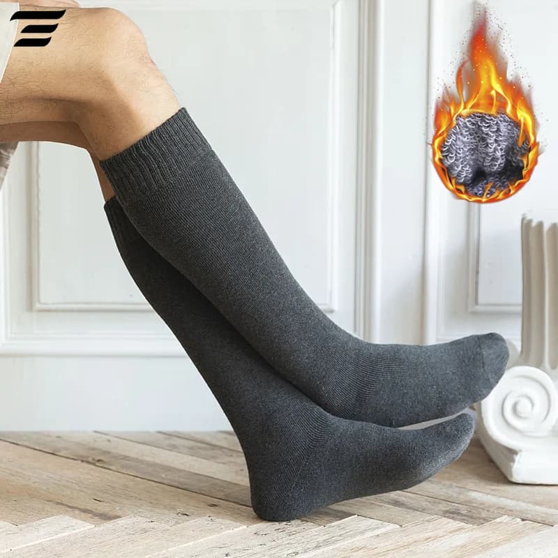 6 pçs = 3 pares meia de compressão de inverno masculino quente quente joelho alta perna longa meias terry quente engrossar capa bezerro meias tamanho 38-44
