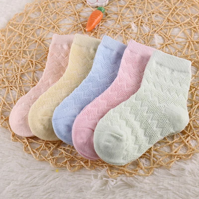 Meias de algodão respirável infantil, malha sólida, infantil, bebê, menino, menina, infantil, moda, adolescentes, verão, 1-12t, 5 pares por lote