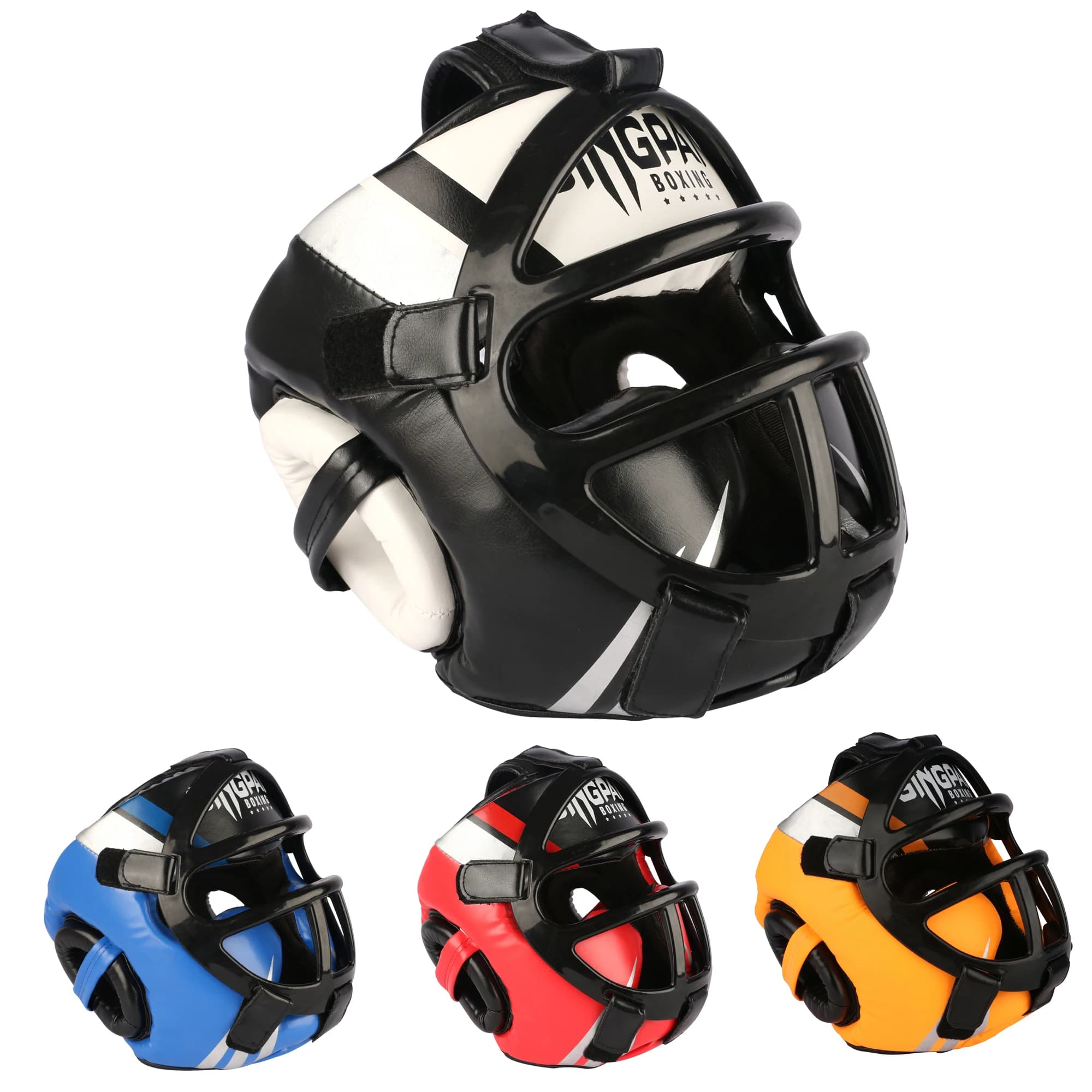Capacete de boxe de couro pu de alta qualidade, coberto com proteção para a cabeça, para adultos e crianças, para competição profissional, mma, muay thai, taekwondo