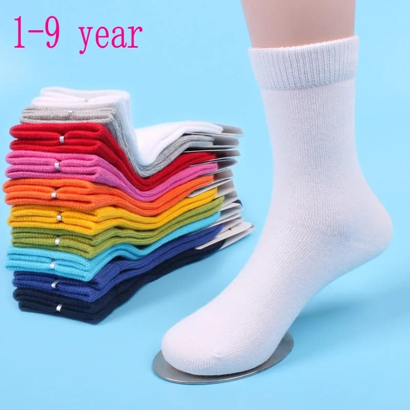 20 peças = 10 pares crianças meias primavera & outono algodão de alta qualidade doces cores meninas meias com meninos meias 1-9 anos crianças meias