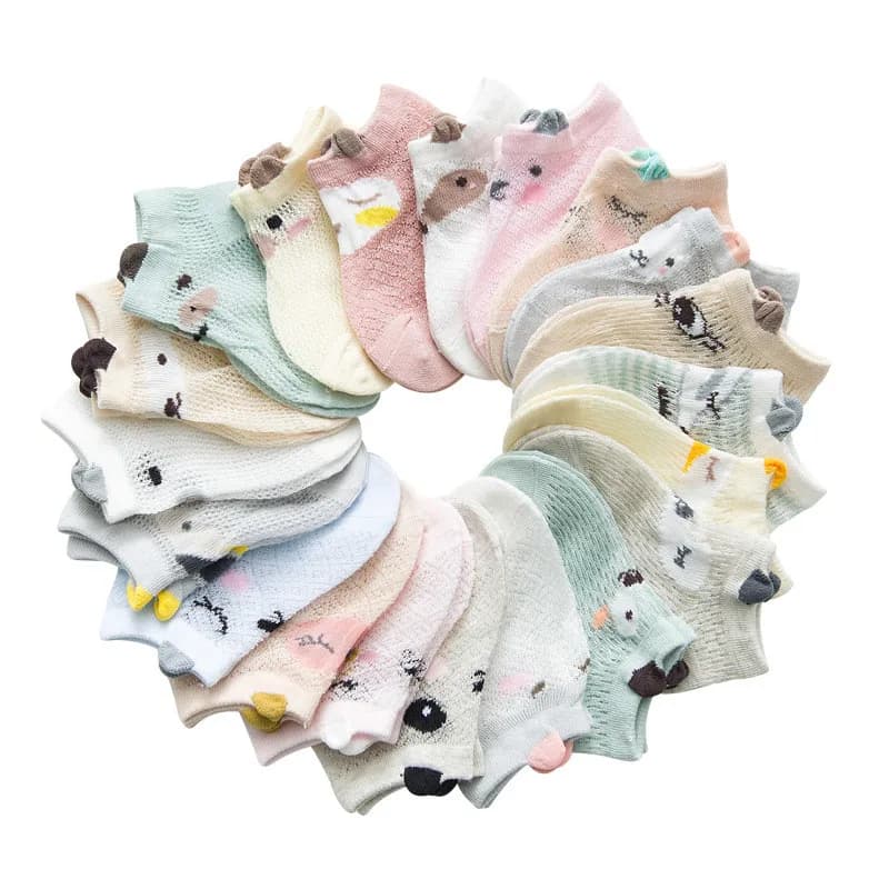 Bebê recém-nascido dos desenhos animados meias de algodão, malha fina acessórios, criança infantil, meninos e meninas, verão, 0-24 meses, 5 pares por lote