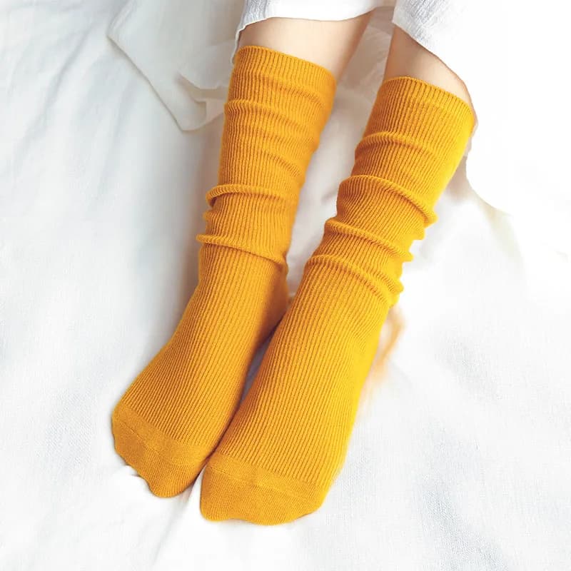 Chaozhu japonês coreano meninas do ensino médio meias altas soltas cores sólidas agulhas duplas tricô algodão meias longas para mulher