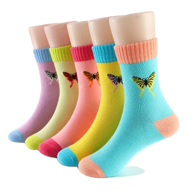 Primavera outono meninas meias borboleta algodão doce cores meias para meninas 1- 16 anos crianças meias 5 pares/lote