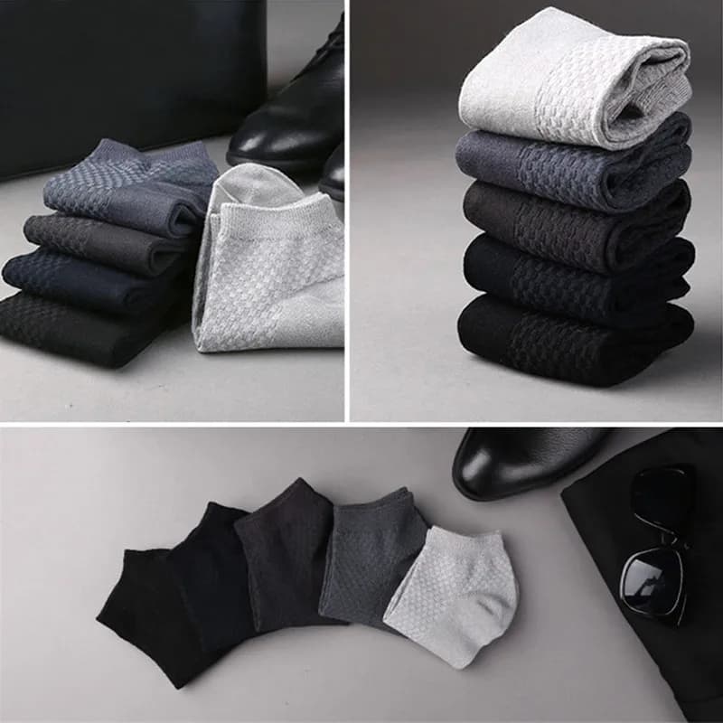 5 pares/lote meias de fibra de bambu dos homens negócios curto respirável tornozelo meias masculinas alta qualidade tamanho grande EU39-48