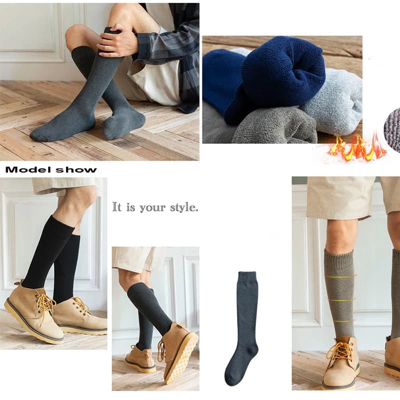 6 pçs = 3 pares meia de compressão de inverno masculino quente quente joelho alta perna longa meias terry quente engrossar capa bezerro meias tamanho 38-44