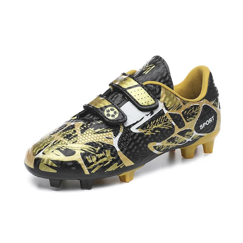Venda quente barato sapatos de futebol do miúdo na moda impresso meninos chuteiras tênis gancho & loop crianças treinamento futsal sapato ao ar livre