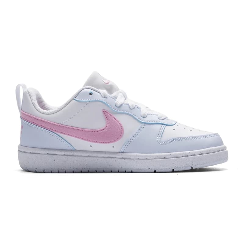 Tênis feminino Nike Court Borough Low branco e rosa, cano baixo, visual casual