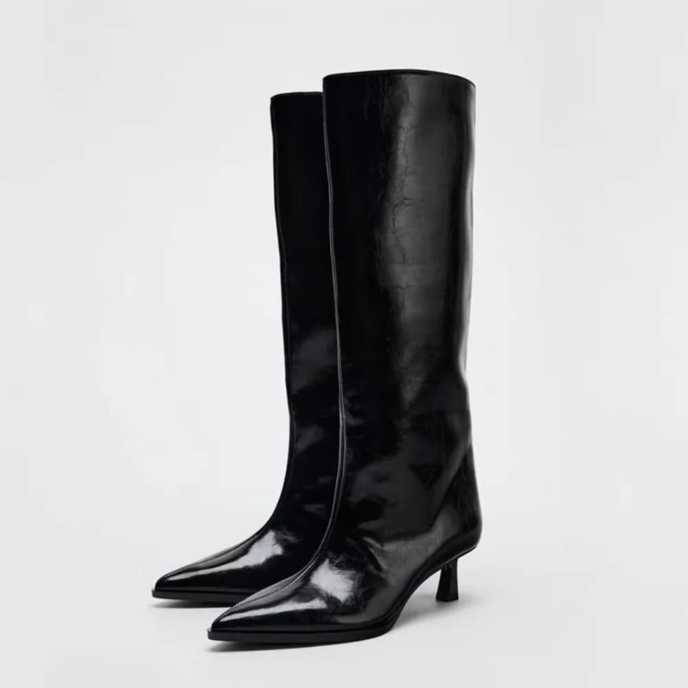 2026 bota larga tubo apontado dedo do pé salto alto calças de tubo botas longas faion cavaleiro botas femininas novo outono inverno oes