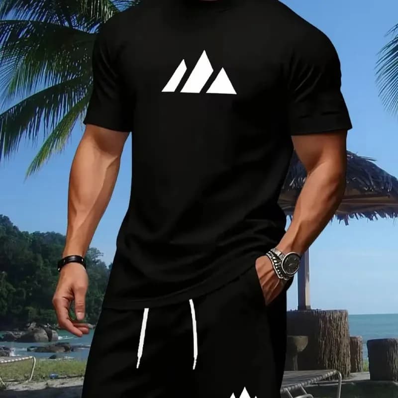 Nova roupa esportiva de verão para homens, conjunto de camiseta de manga curta e shorts, roupa casual.