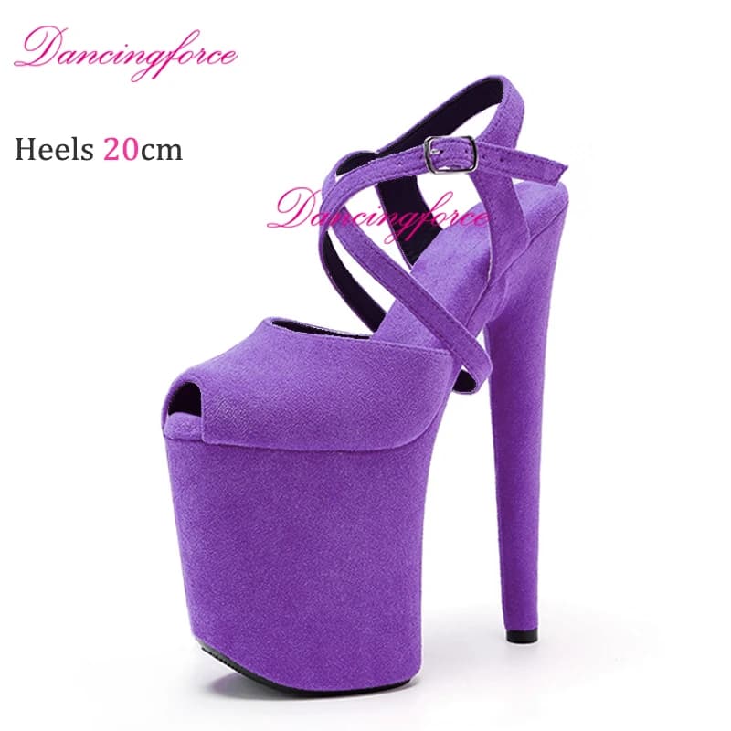 Camurça roxa 8 polegadas 20cm stripper pólo sapatos de dança sexy tiras cruzadas plataforma salto alto sandálias femininas verão