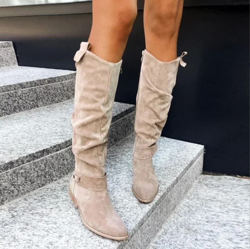 Salto baixo lado zip tamanho 43 camurça coxa alta botas femininas retro mulher botas outono inverno joelho botas altas 2024