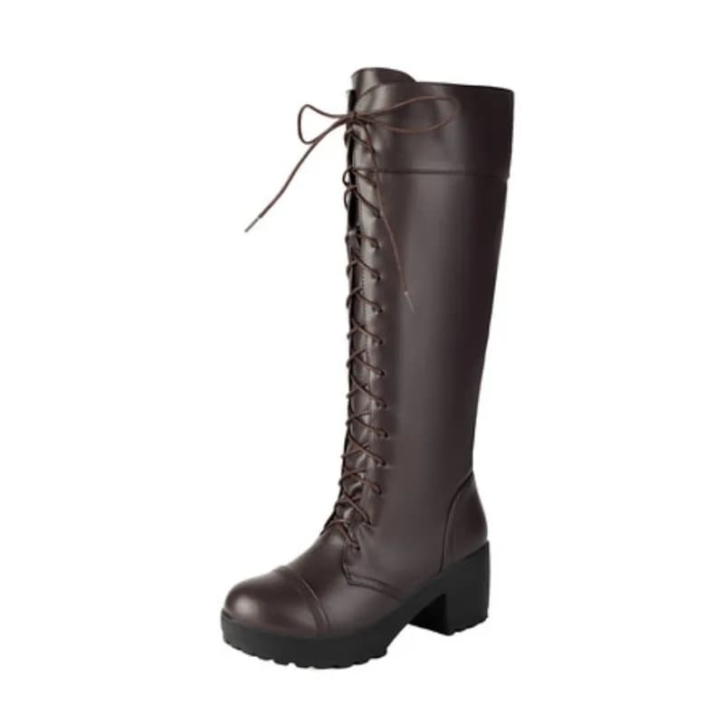 Botas de combate femininas até o joelho com cadarço e plataforma grossa Botas góticas plus size 34-48