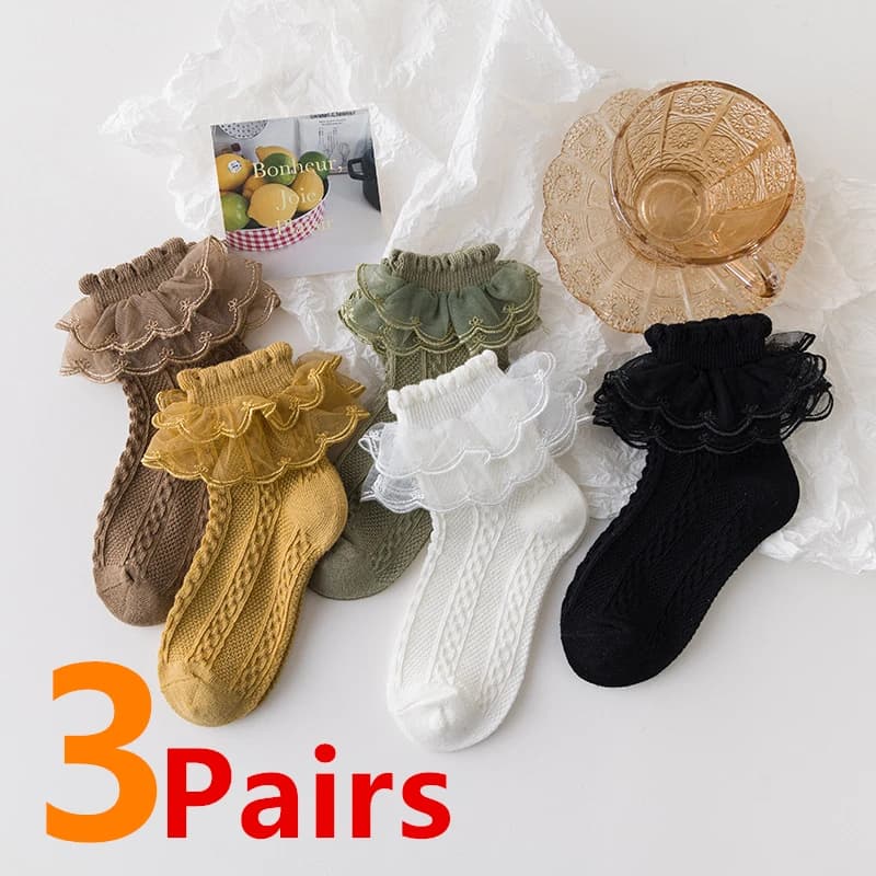 3 pares/lote verão meninas meias do bebê crianças plissado meias bonito crianças babados branco preto rendas meias de algodão para 1-10years