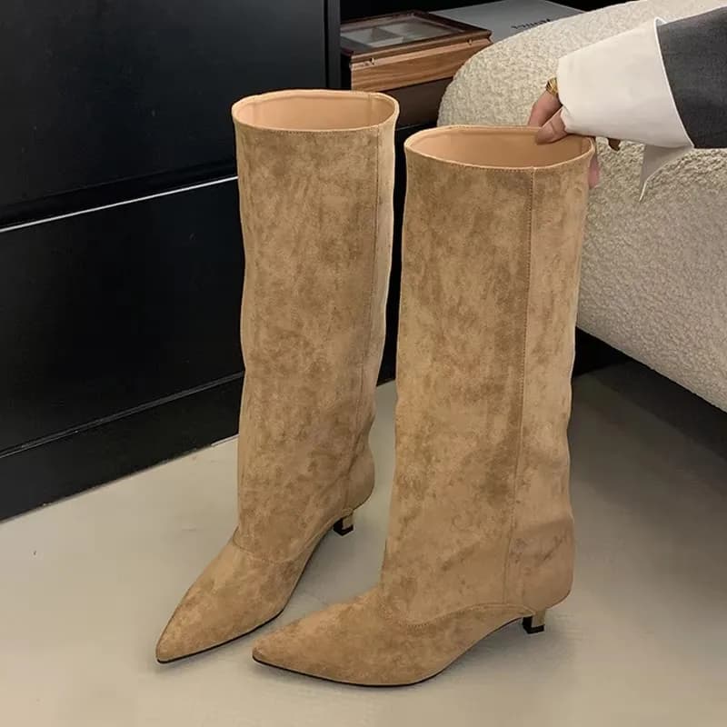 Liyke outono inverno sexy mulheres joelho-botas altas estilo rua apontou toe fino salto baixo cowboy senhoras sapatos longos botas de mujer