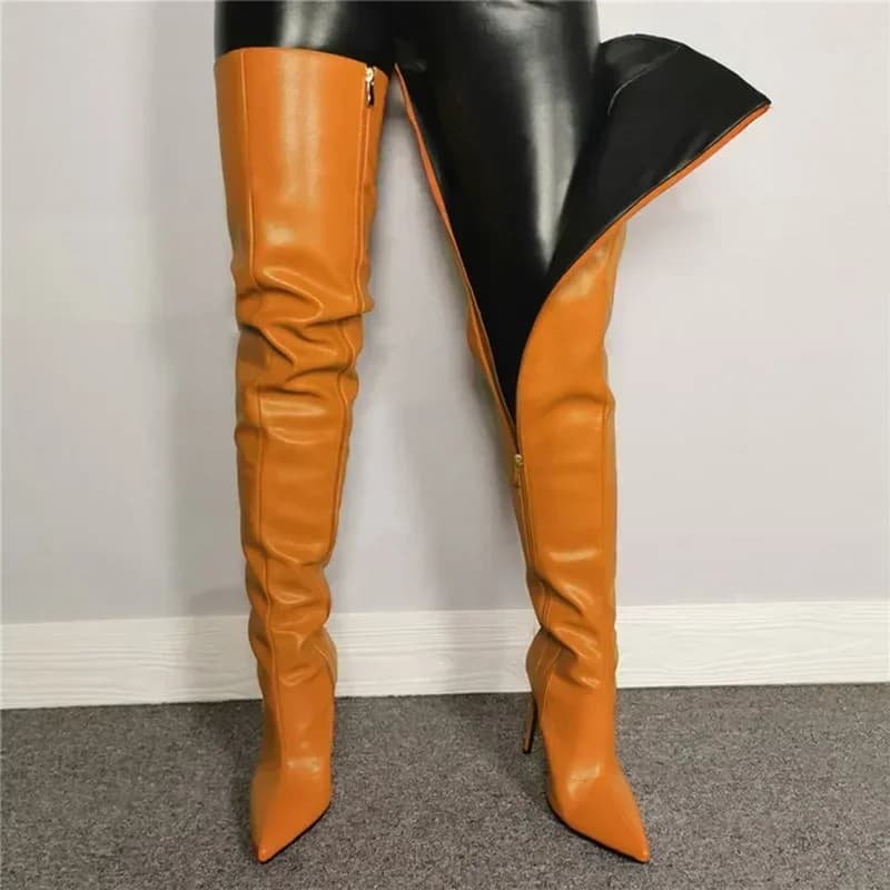 Novas mulheres sobre o joelho botas sexy ponta pontiaguda estiramento botas de luxo pilha botas de salto alto para mulher sapatos de designer botas mujer