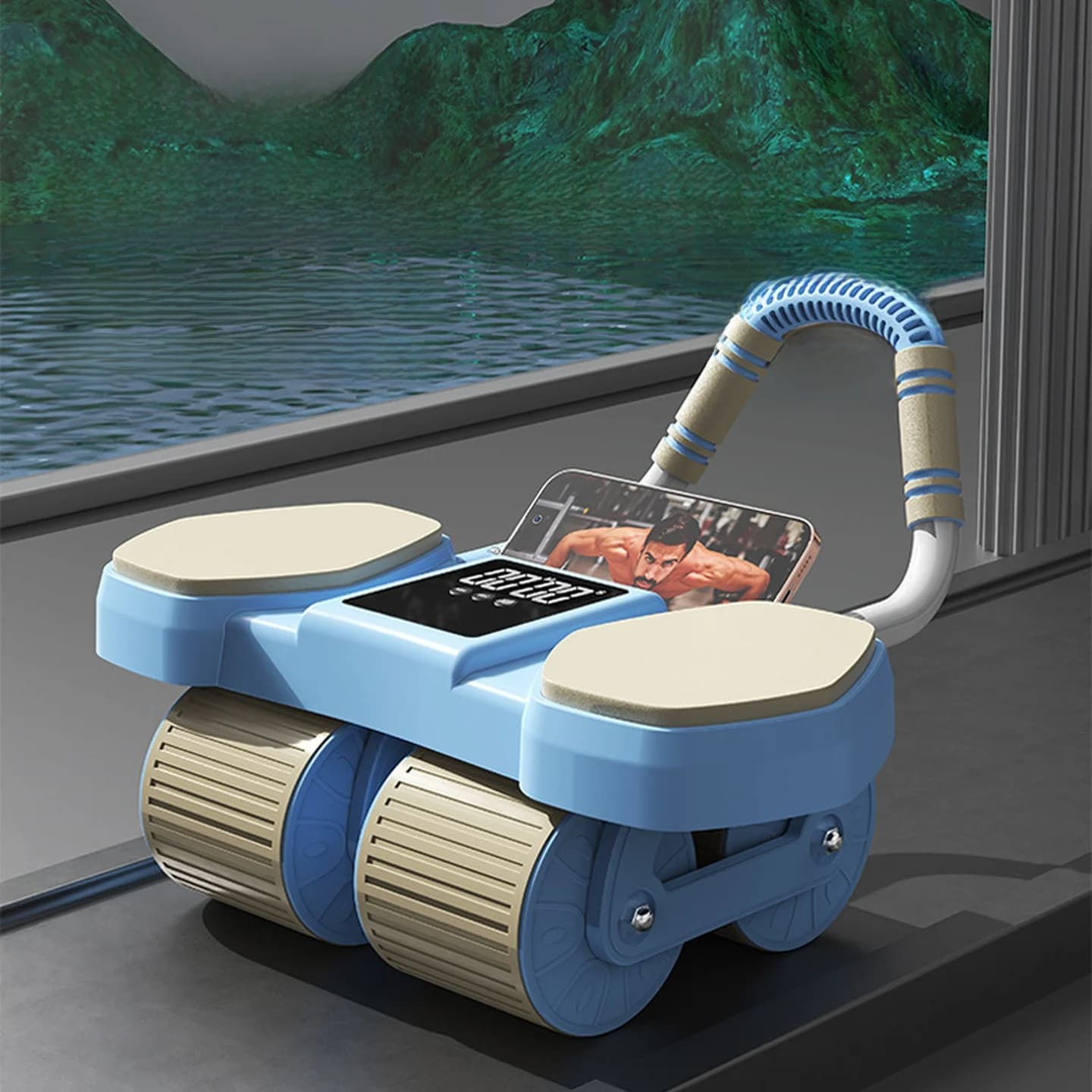 Roda Abdominal Automática com Quatro Rodas e Apoio para Cotovelos, Equipamento de Fitness para Homens e Mulheres, Exercício em Casa para Fortalecimento do Core
