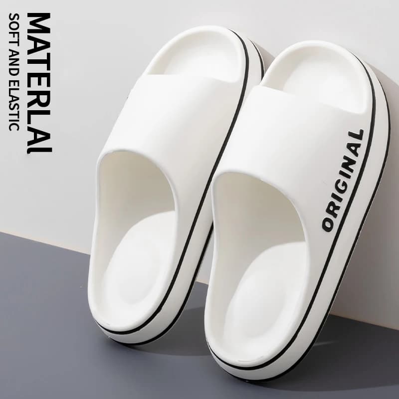Homens sola grossa interior banheiro anti deslizamento sapatos verão casal sandálias feslishoet feminino carta chinelos praia slides cor sólida