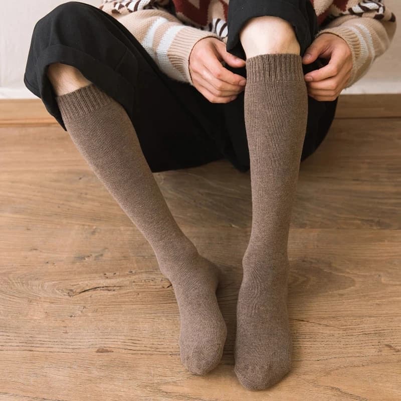 6 pçs = 3 pares meia de compressão de inverno masculino quente quente joelho alta perna longa meias terry quente engrossar capa bezerro meias tamanho 38-44