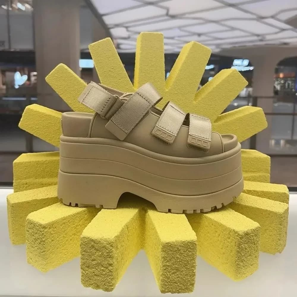 Moda sandálias de plataforma alta feminina verão super salto casual mules sapatos femininos fora da praia respirável calçado grosso