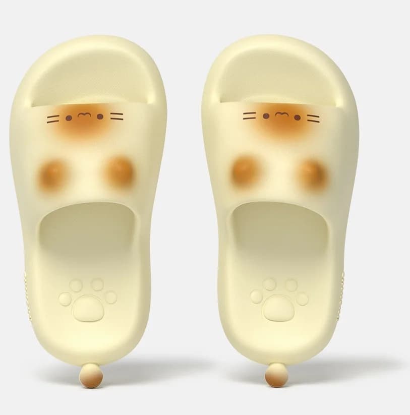 2026 Novas Sandálias Femininas de Dedo Aberto com Estampa de Pata de Gato 3D Preta, Chinelos Macios de EVA para Uso Interno e Externo, Praia, Banho e Banheiro