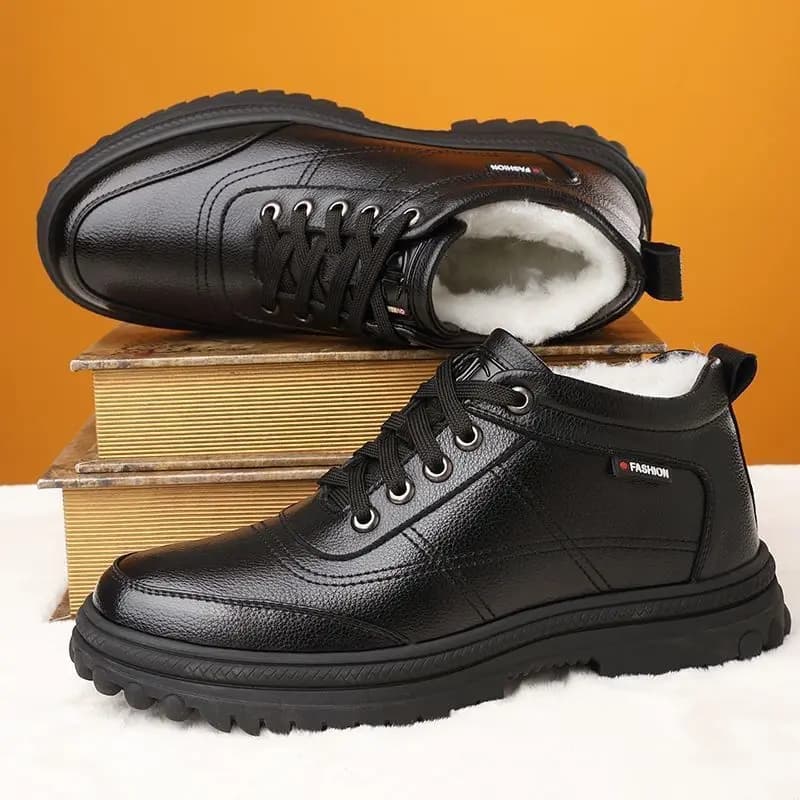 Novo inverno botas masculinas engrossado versátil sapatos de algodão casual acolchoado botas de neve masculino sapatos de couro ao ar livre sapato antiderrapante botas