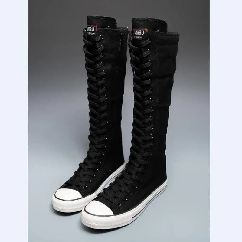 Novas mulheres joelho botas altas moda rendas sapatos de lona requintado auto cultivo sapatos de dança para mulher sapatos de grife botas mujer