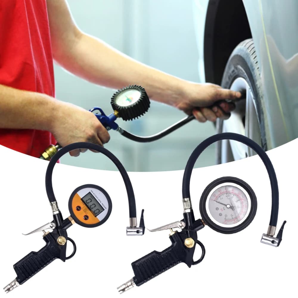 Manômetro de pneu para carro e motocicleta, Bombas Inflator SUV Ferramentas de reparo de pneus Tipo de pistola de pressão para compressor de ar 220PSI