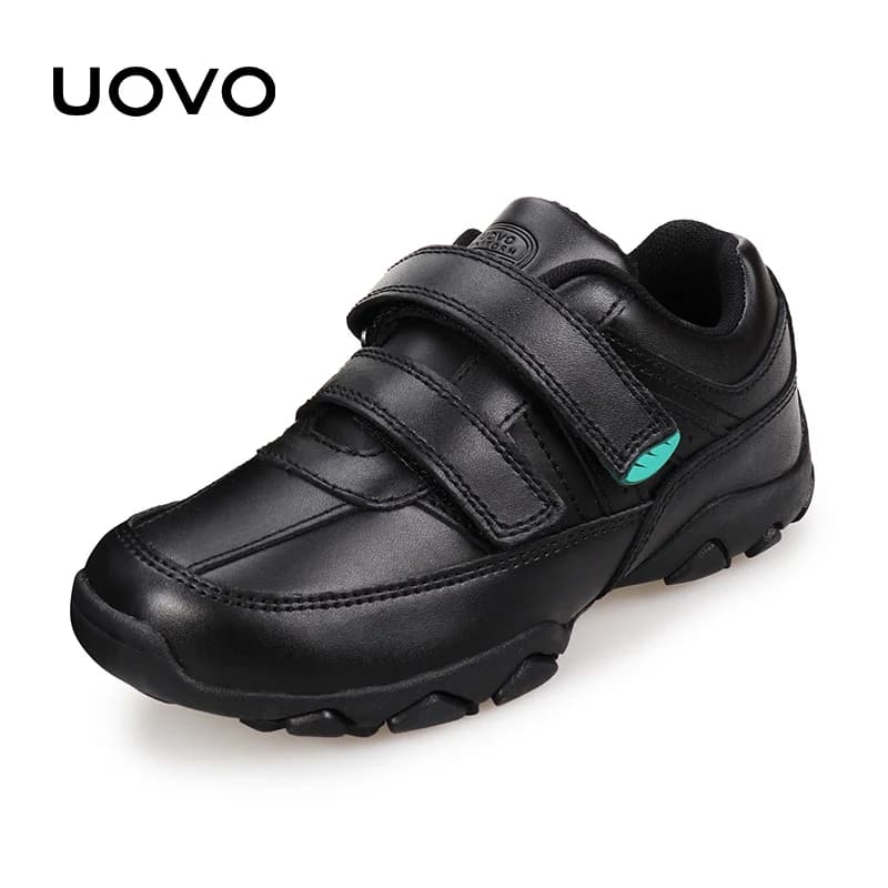 Tênis infantil UOVO 2026 Primavera e Outono, tênis infantil masculino de couro genuíno, calçado casual preto