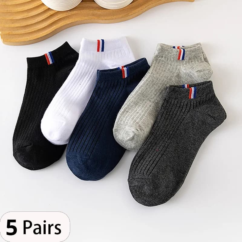 5 pares de verão fino mistura barco meias cor lisa mens casual meias suor respirável absorção calibração meias
