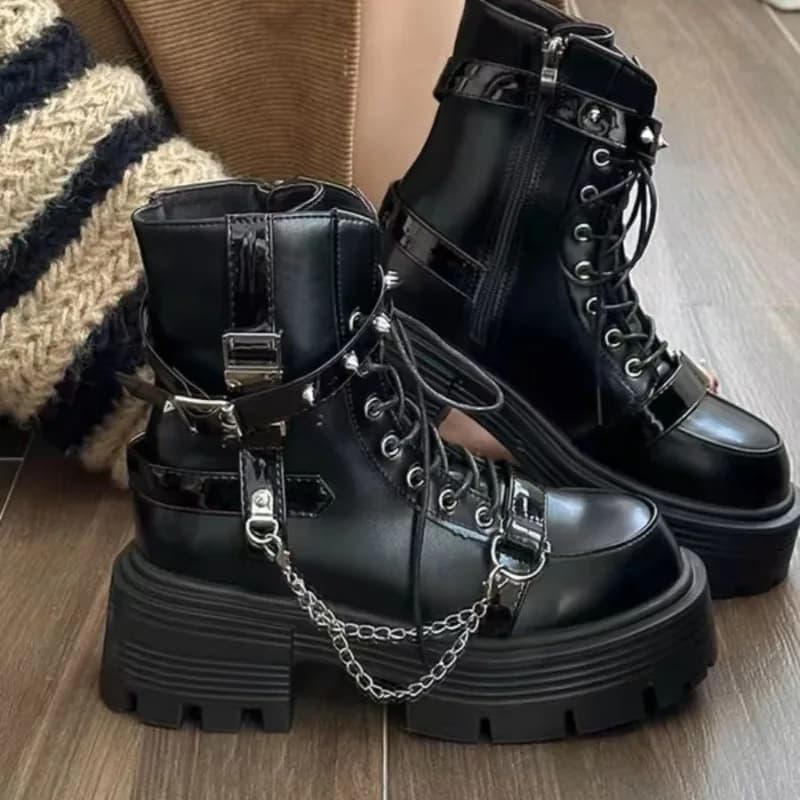 Botas de tornozelo femininas moda plataforma gótica botas curtas britânicas botas de motocicleta para mulheres designer rebite botas punk botas