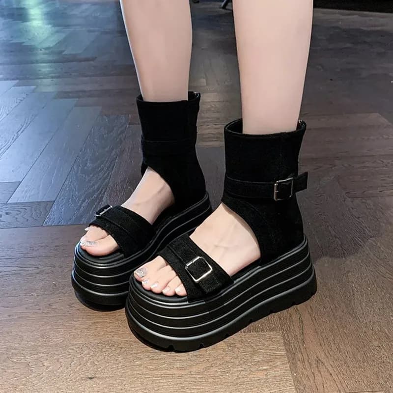 Designers mulheres verão sandálias de couro dedo do pé aberto 8cm plataforma cunha tênis feminino sapatos casuais praia sandálias das mulheres 2025
