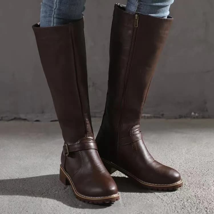 Botas de equitação femininas de inverno dedo do pé redondo salto grosso sobre o joelho botas altas femininas fivela sapatos plataforma botas mujer