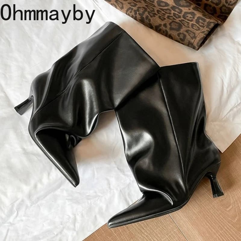 Outono inverno apontou toe feminino salto fino tornozelo botas estilo rua deslizamento na festa curto botas mujer