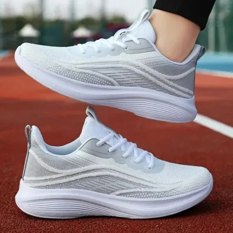 Tênis de verão casual antiderrapante respirável para corrida e caminhada branco e cinza