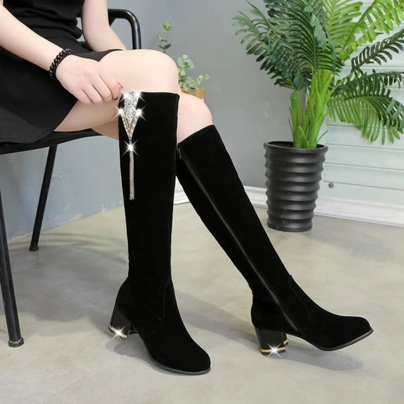 Botas femininas de salto alto com zíper lateral botas longas femininas saltos grossos sapatos altos para mulheres salto alto outono inverno 2024 novo