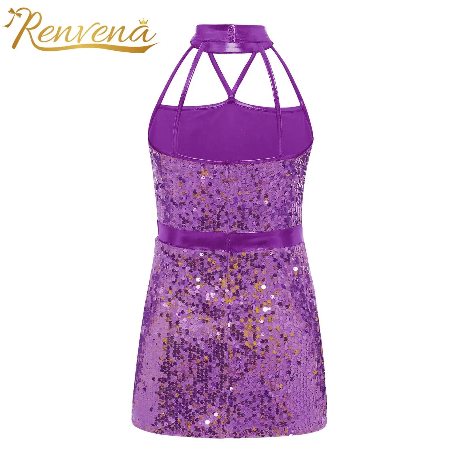 Vestido Halter Infantil para Festa de Aniversário, Vestido de Baile, Vestido Disco Anos 70 com Lantejoulas, Vestido Sem Mangas para Meninas, Fantasia de Dança