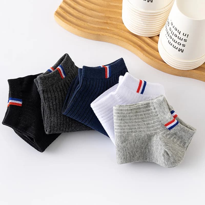 5 pares de verão fino mistura barco meias cor lisa mens casual meias suor respirável absorção calibração meias