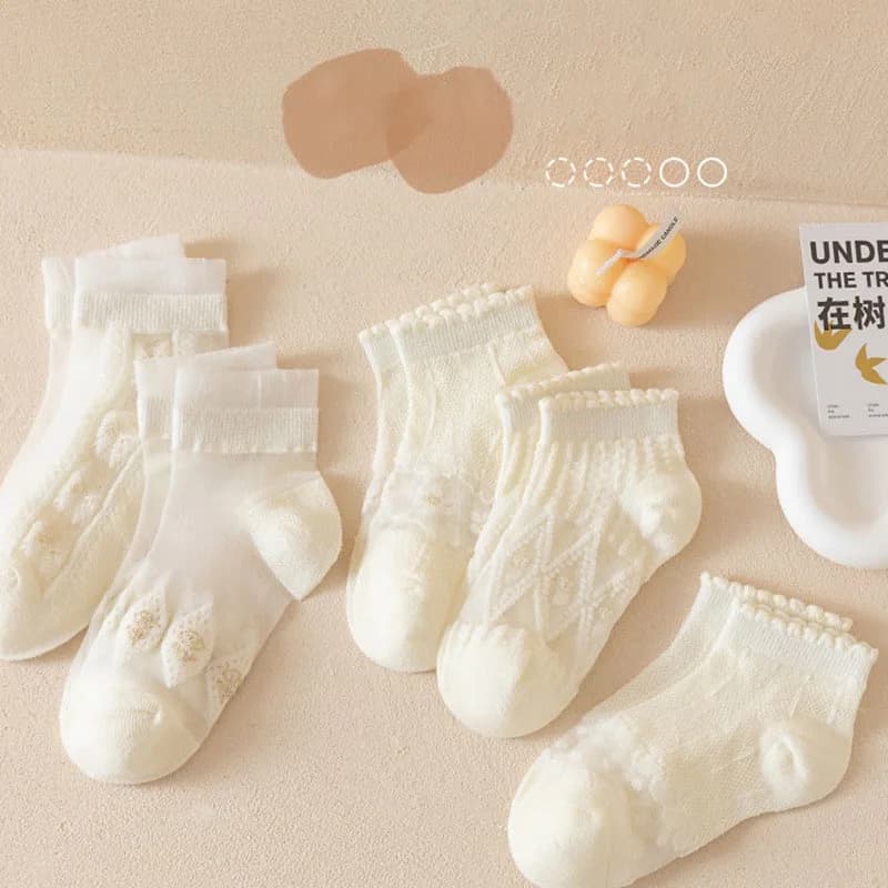 5 pares verão macio algodão menina meias respirável crianças curto tornozelo meias crianças rendas princesa malha plissado lolita meias
