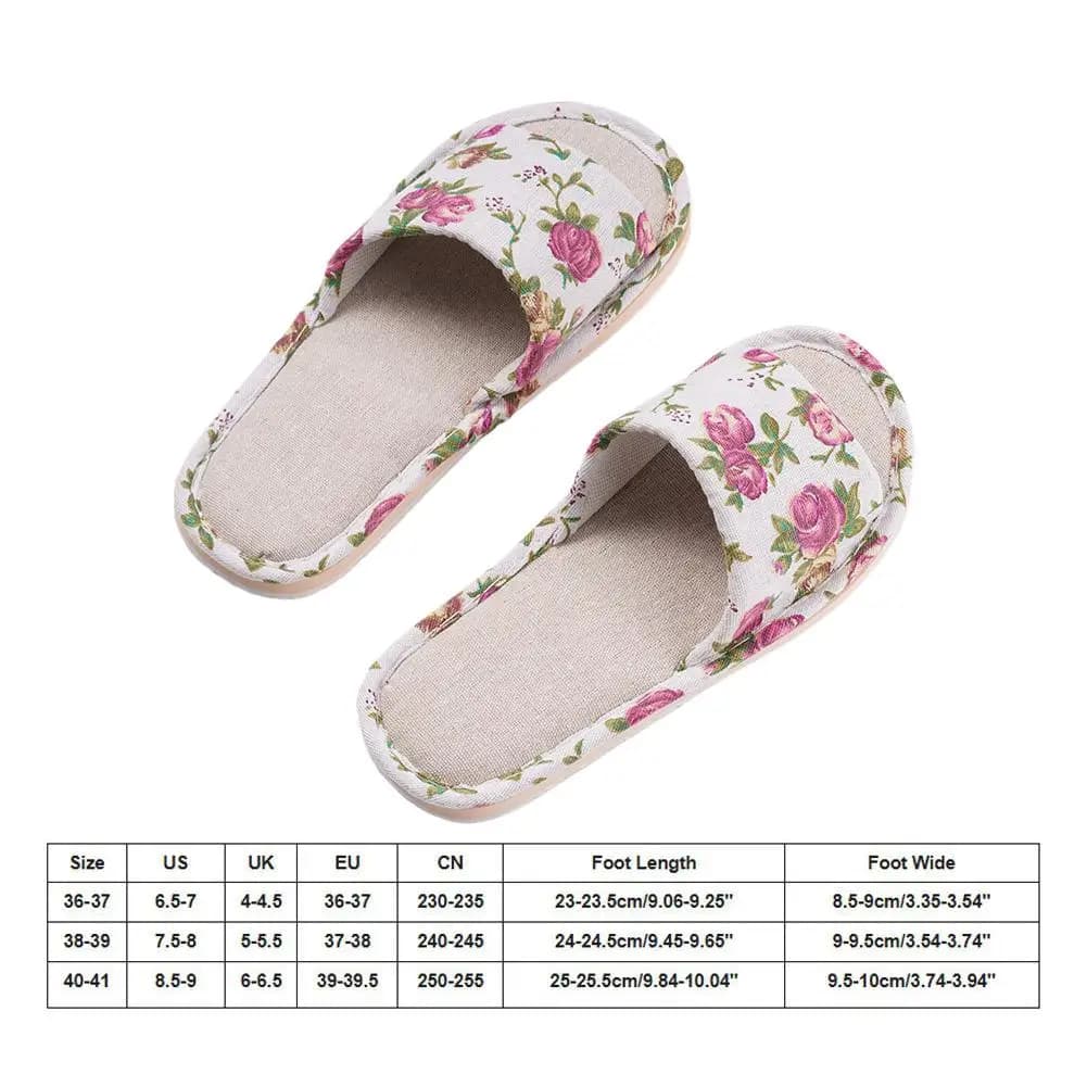 Chinelo Confortável de Linho, Sandália Antiderrapante Feminina Casual Floral para Casa, Primavera Outono