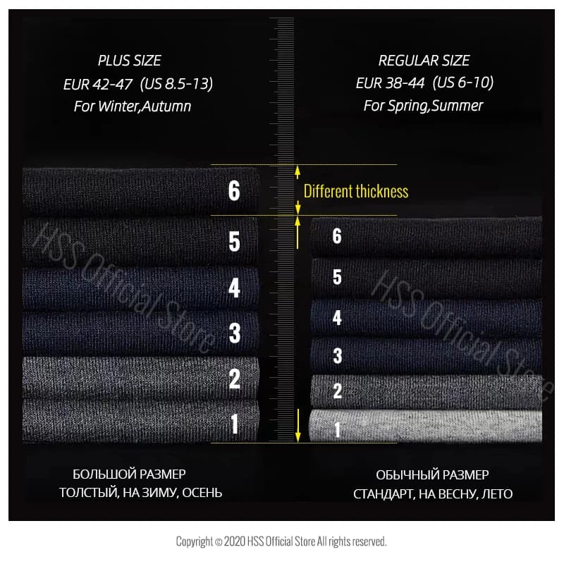 Hss marca masculina meias de algodão novo estilo preto homens de negócios meias macio respirável verão inverno para meias masculinas plus size (6.5-14)