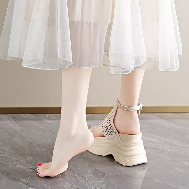 9.5cm mulheres sandálias de verão dedo do pé aberto tecido plataforma cunha tênis chinelos 2025 sapatos casuais praia sandálias das mulheres