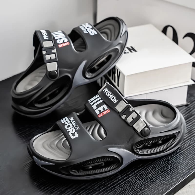 Sandálias de praia masculinas brancas com design desportivo e sola ventilada