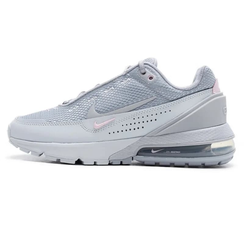 Tenis Nike Air Max feminino cinza claro com detalhes rosa e branco