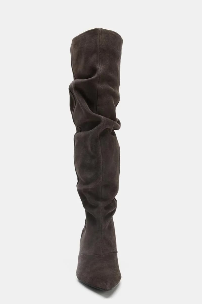 Inverno plissado camurça joelho botas altas mulheres retro marrom apontou toe gatinho saltos botas designer confortável luz botas mujer