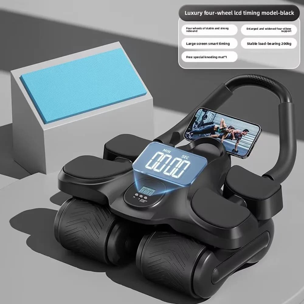 Roda Abdominal de Quatro Rodas com Retorno Automático, Aparelho de Treinamento Muscular Abdominal para Fitness em Casa, Dispositivo para Treino de Abdômen e Emagrecimento
