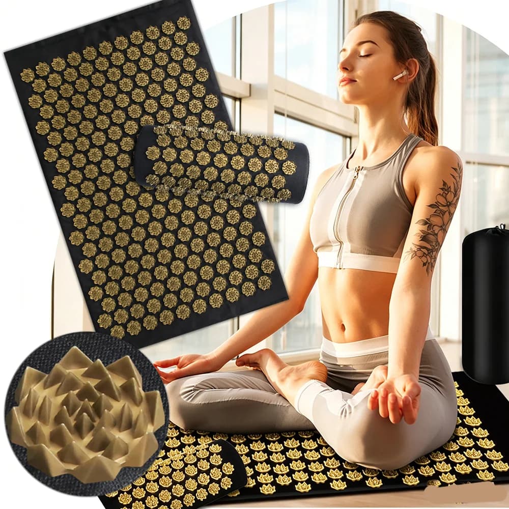 Conjunto de Almofada e Tapete de Acupressão Lotus Spike: Almofada de Massagem e Aplicador Kuznetsov para Alívio da Dor, Tapete de Yoga e Acupuntura para Costas e Pescoço