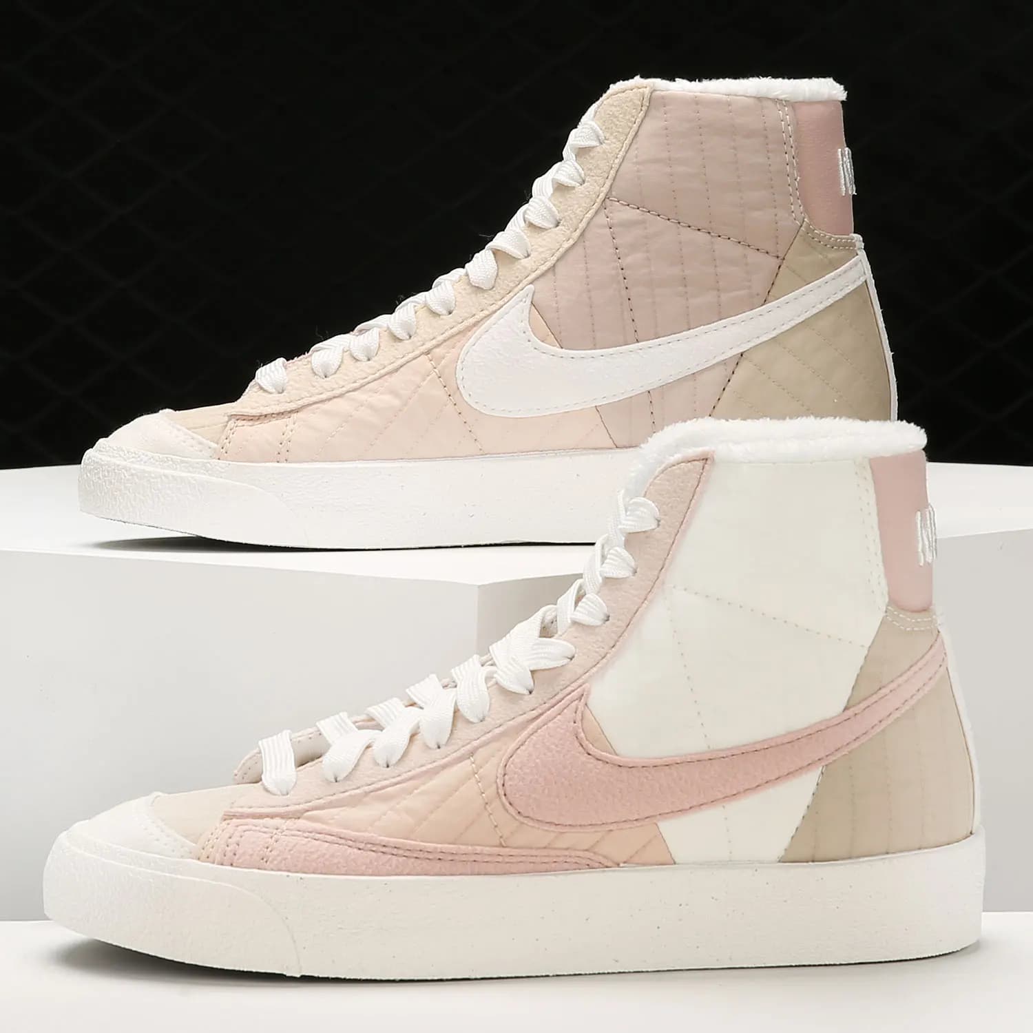 Tênis esportivo Nike Blazer Pioneer feminino cano alto rosa bege branco
